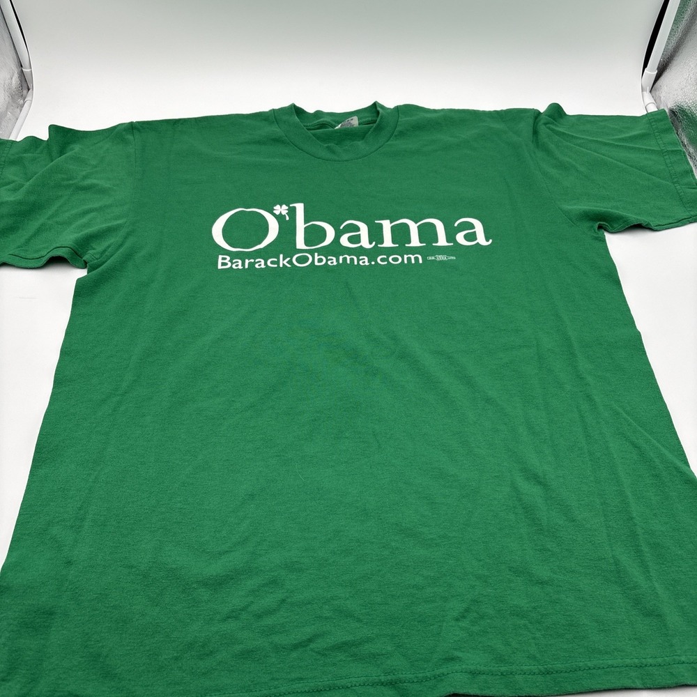 Obama Barackobama.com T-shirt Mens Size Large Green Union Labor‎ Made In USA